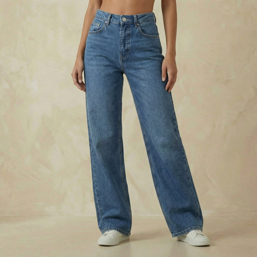 Casual Mid-Rise Wide-Leg Jeans with Multi-Pocket