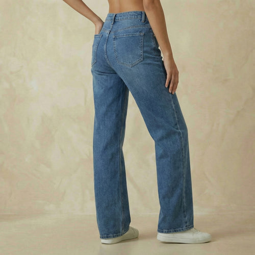 Casual Mid-Rise Wide-Leg Jeans with Multi-Pocket