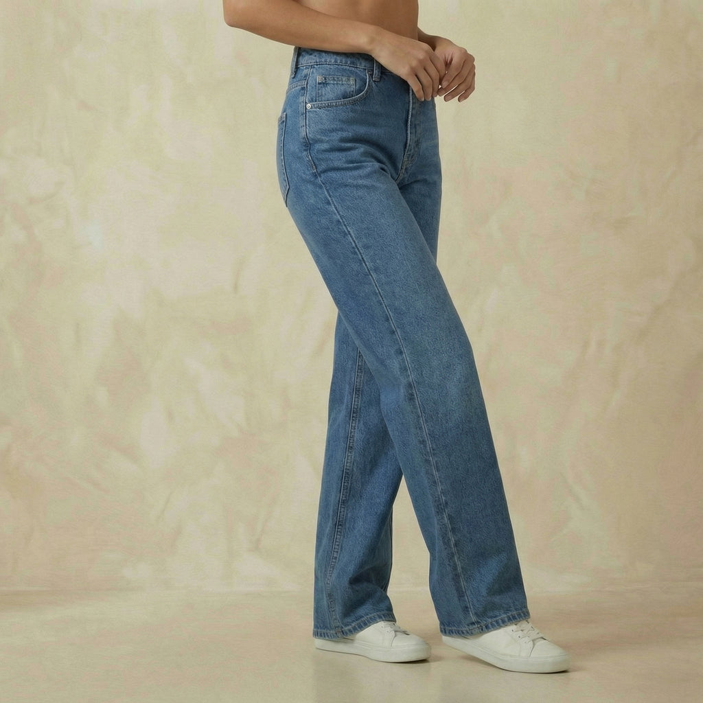 Casual Mid-Rise Wide-Leg Jeans with Multi-Pocket
