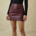 Wine Faux Leather Ruched Mini Skirt
