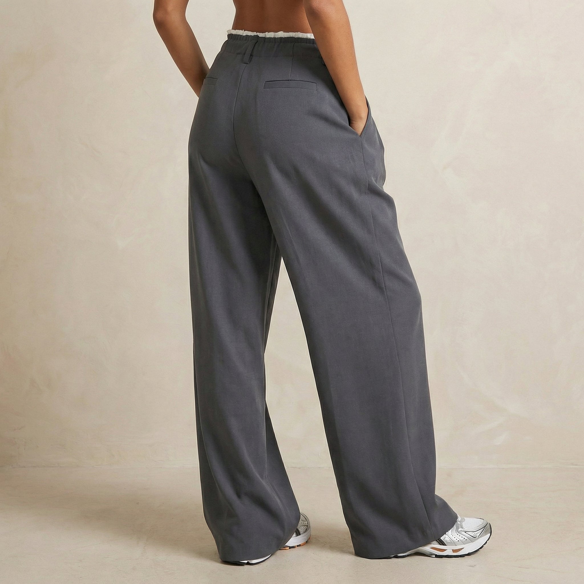 Wide-Leg Woven Trousers with Double Waistband Detail