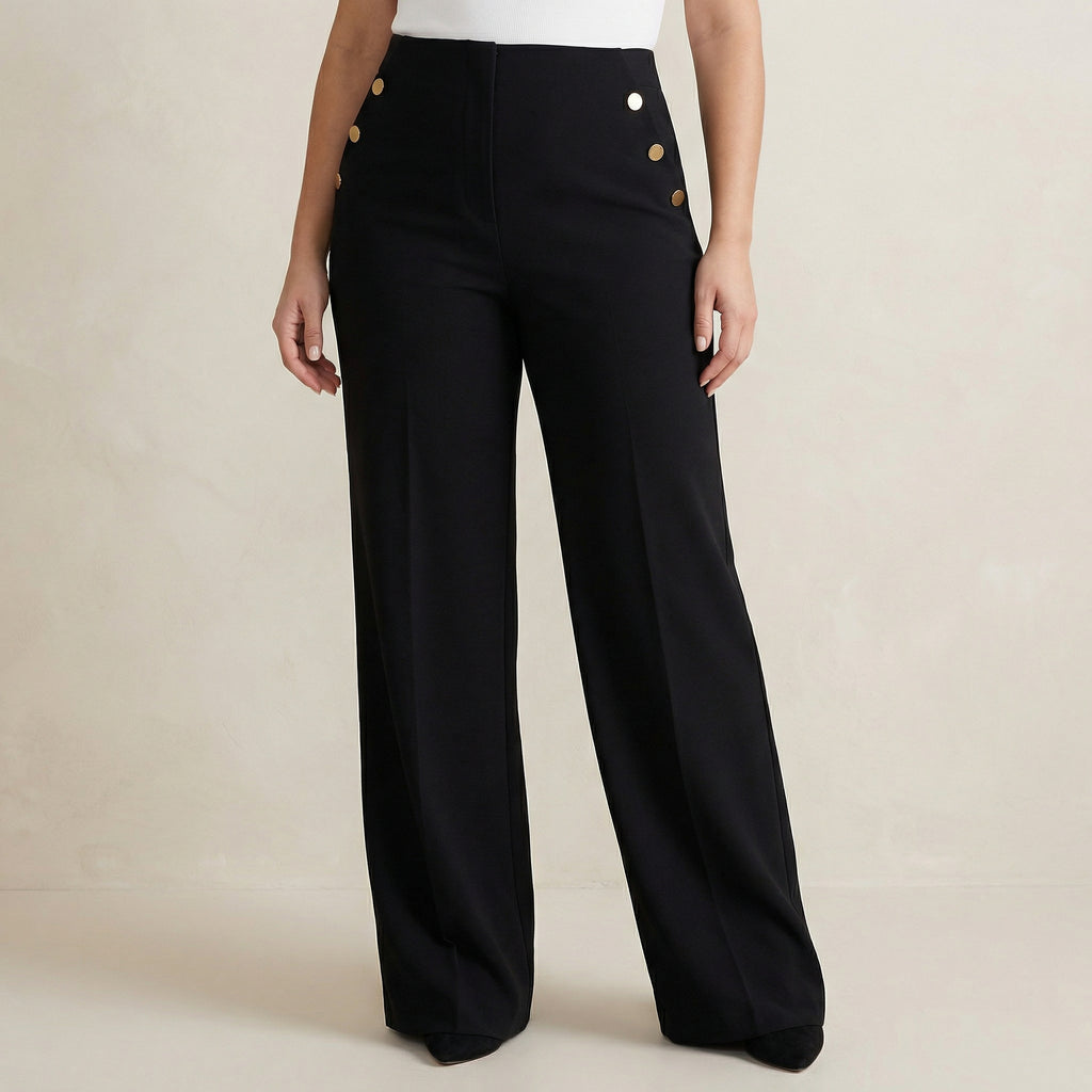 High-Stretch Wide-Leg Pants With Tummy-Control And Button