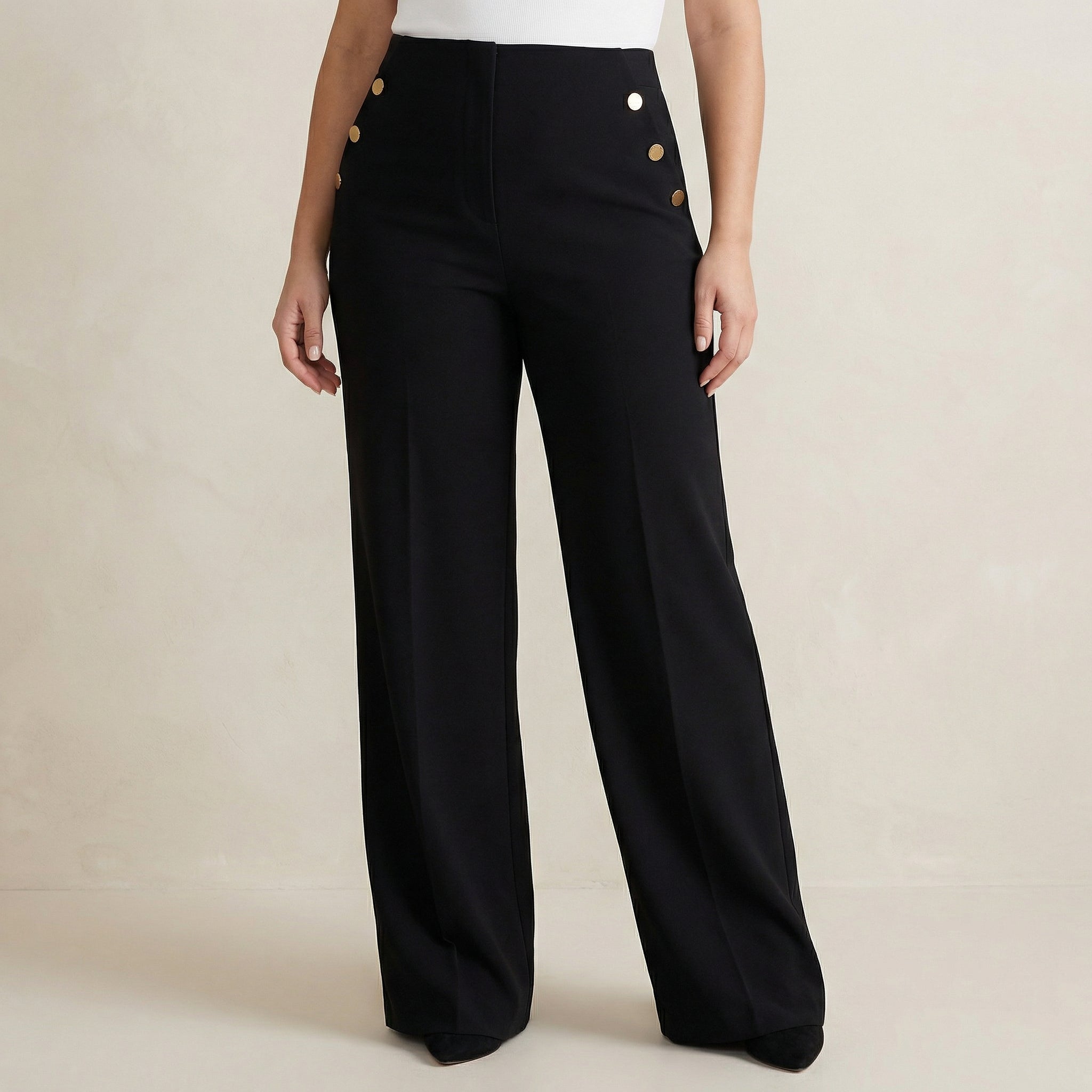 High-Stretch Wide-Leg Pants With Tummy-Control And Button