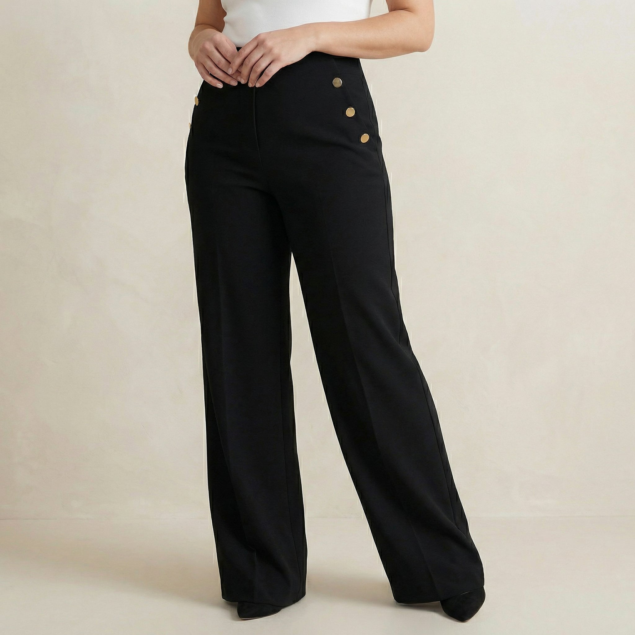 High-Stretch Wide-Leg Pants With Tummy-Control And Button