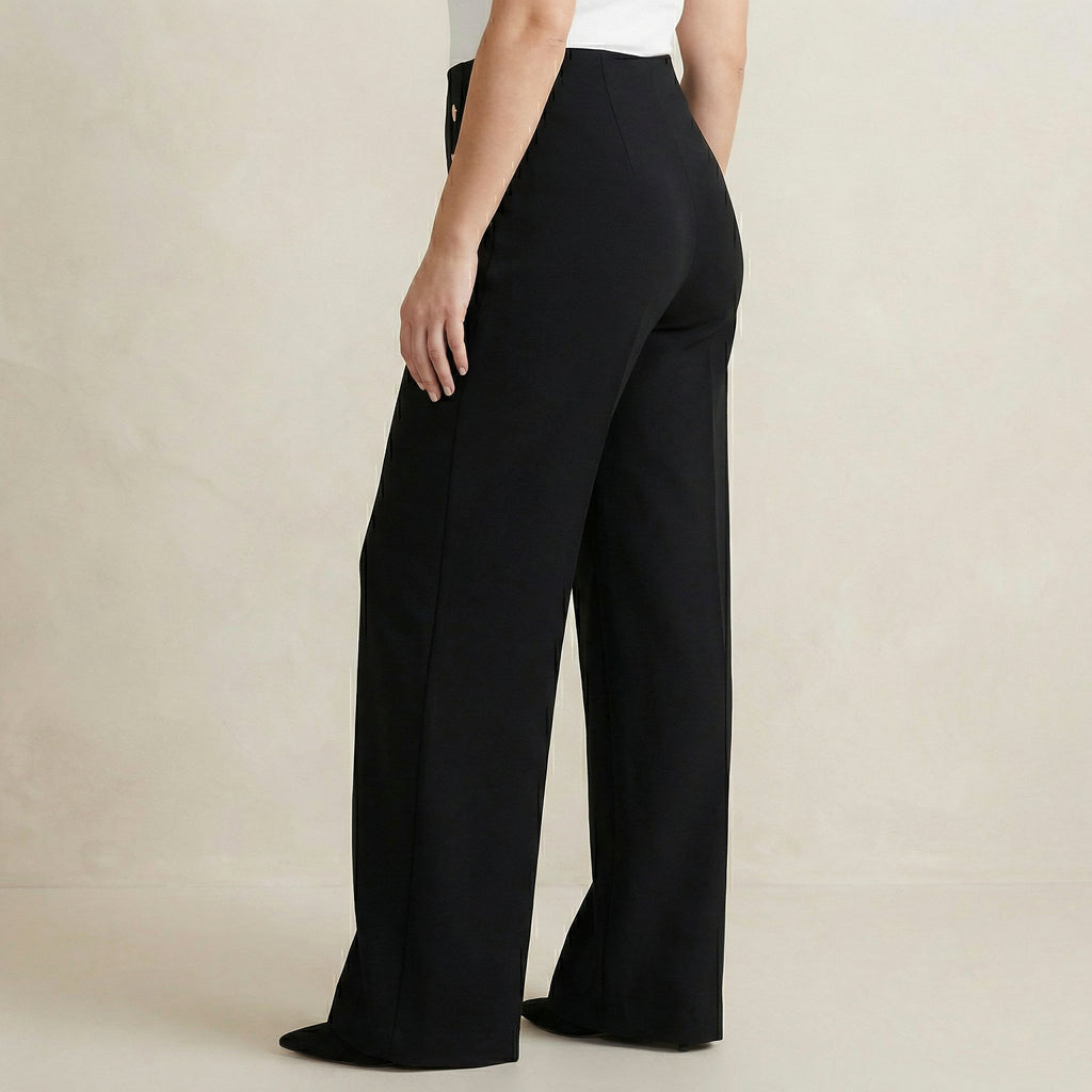 High-Stretch Wide-Leg Pants With Tummy-Control And Button