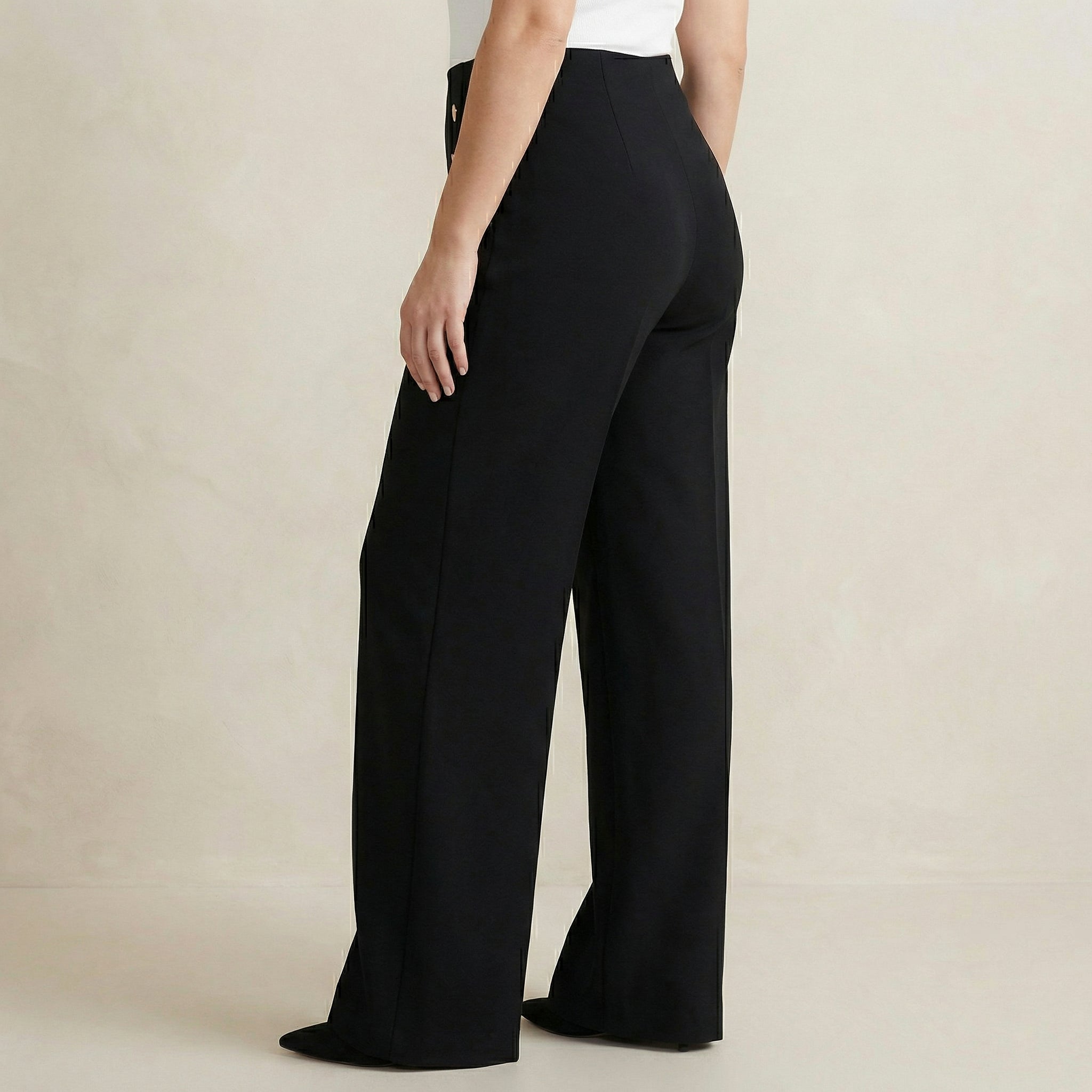 High-Stretch Wide-Leg Pants With Tummy-Control And Button