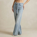 High Waist Wide Leg Denim Jeans with Allover Rhinestone Detailing and Matching Belt