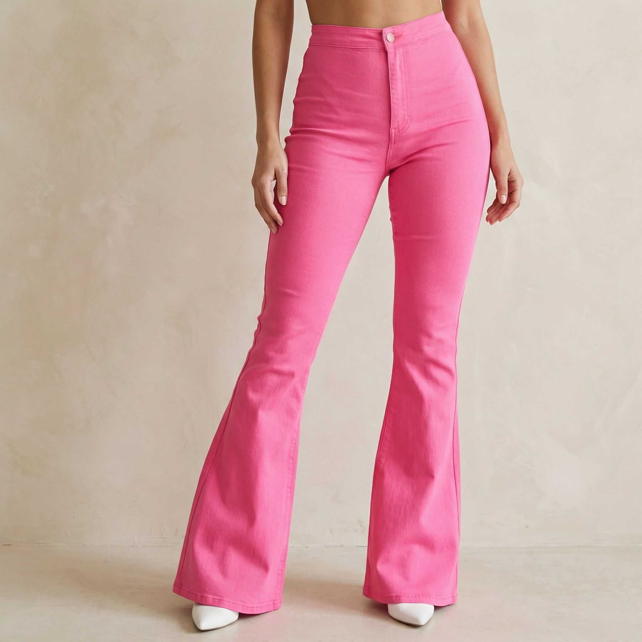 High Waisted Pink Bell Bottom Flare Jeans