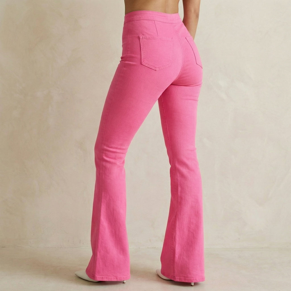 High Waisted Pink Bell Bottom Flare Jeans