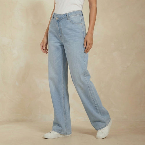 Asymmetric Baggy Wide-Leg Jeans