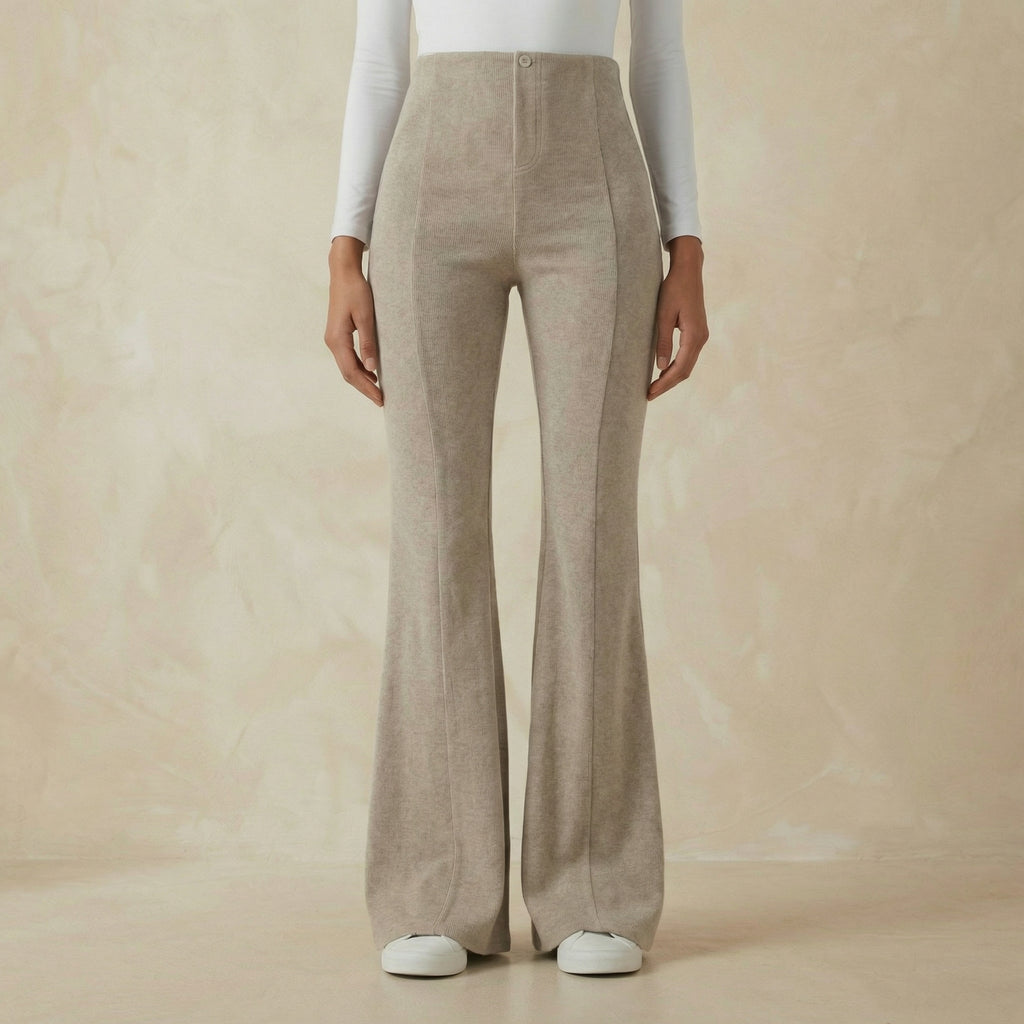 High-Waisted Ribbed Pants with Tummy-Control and Casual Flare