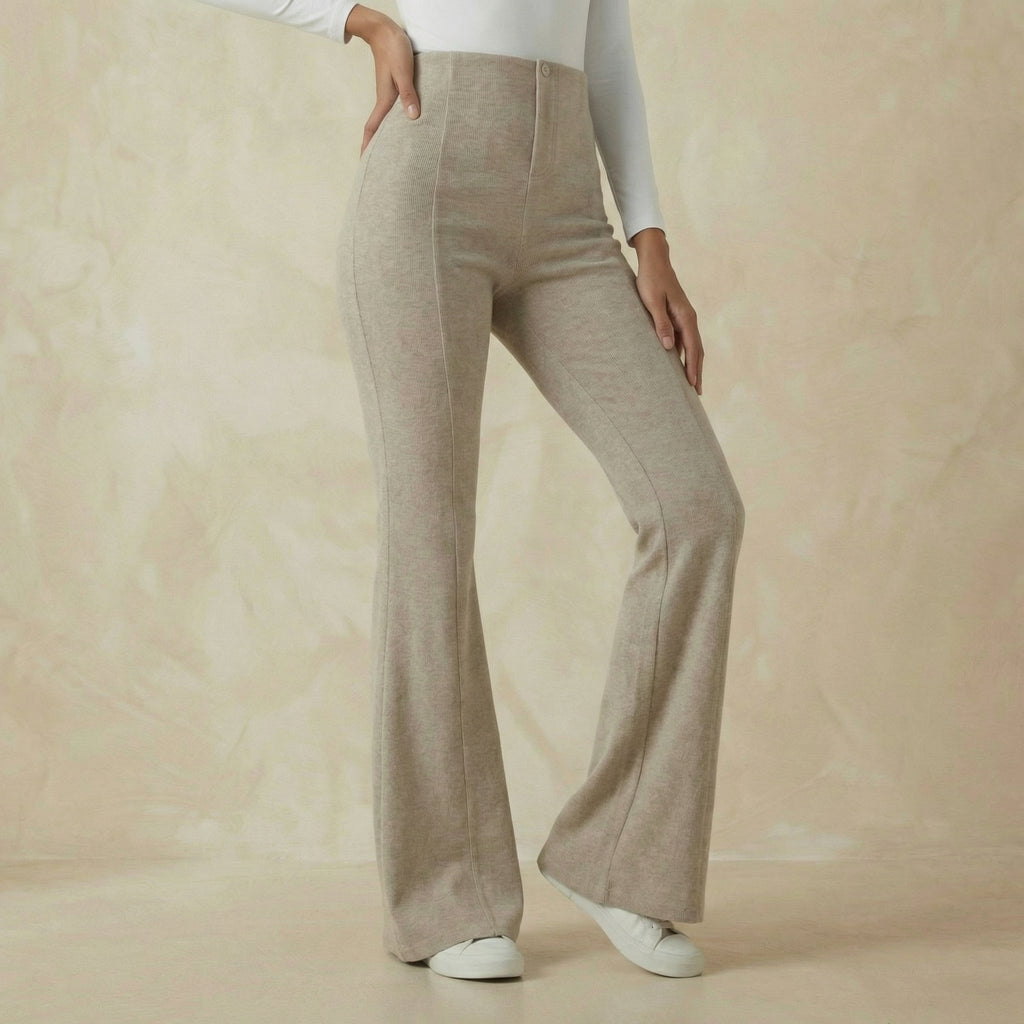 High-Waisted Ribbed Pants with Tummy-Control and Casual Flare