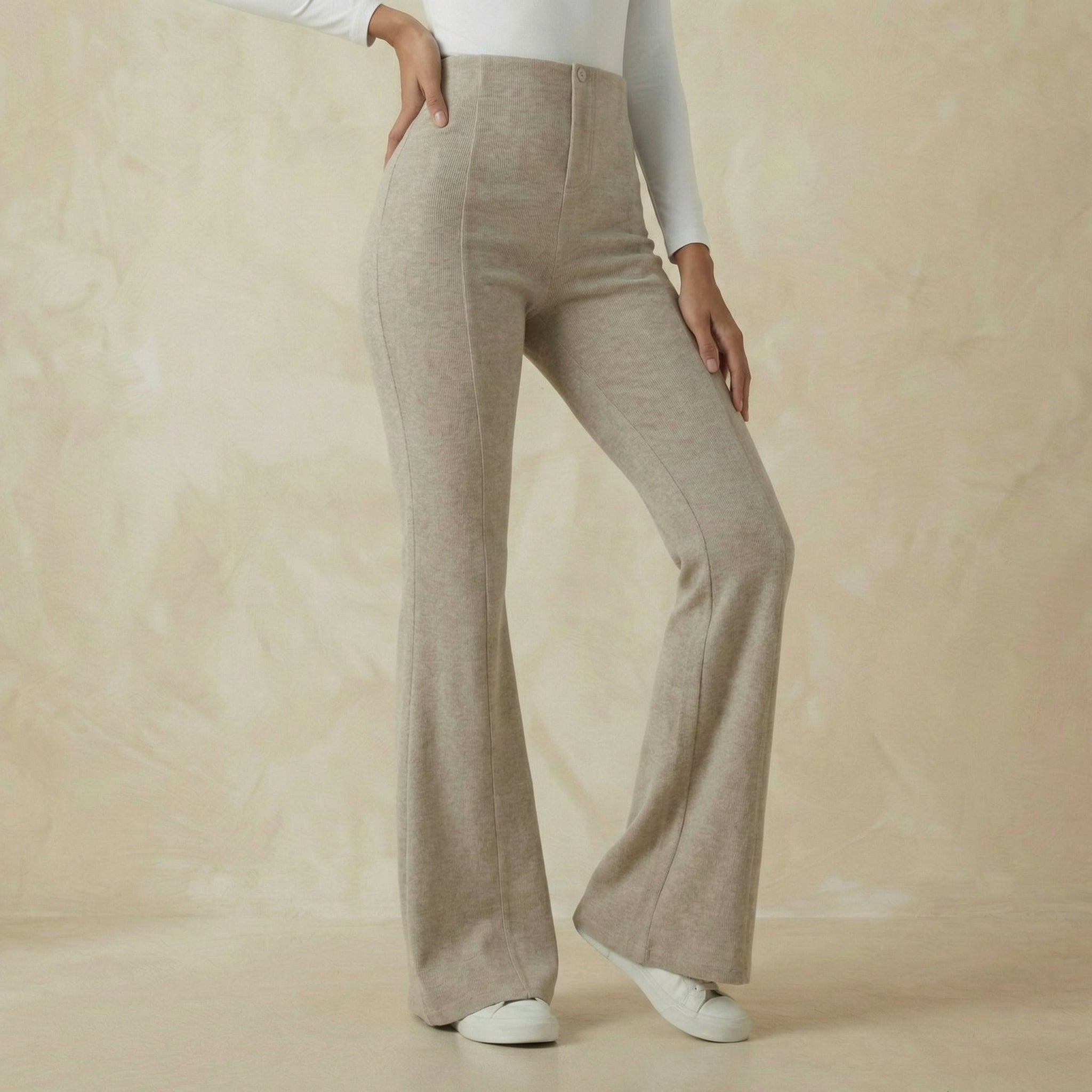 High-Waisted Ribbed Pants with Tummy-Control and Casual Flare