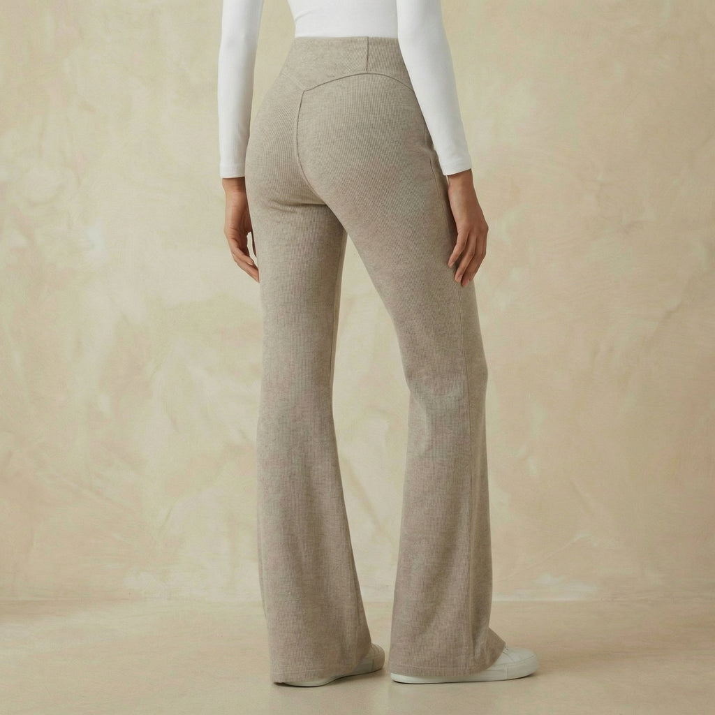 High-Waisted Ribbed Pants with Tummy-Control and Casual Flare