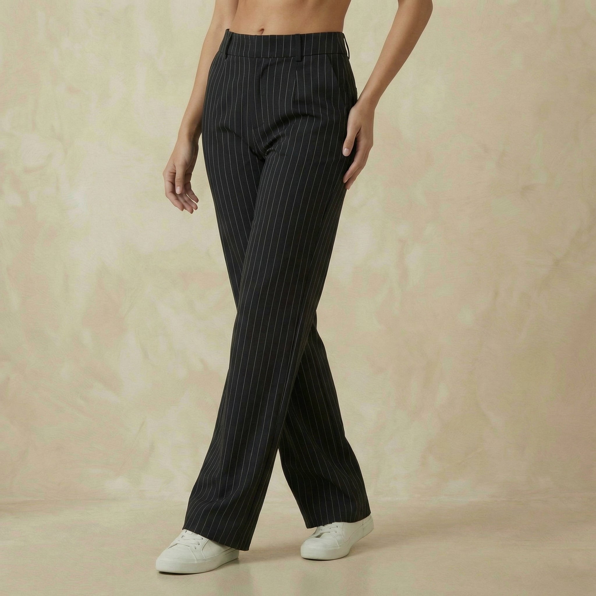 Black Fabric with Subtle Pinstripe Detailing