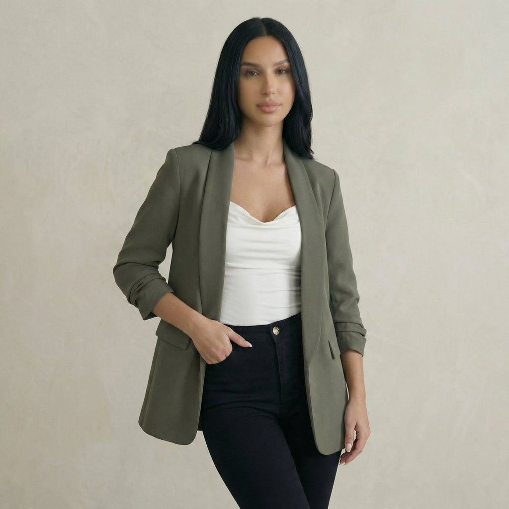 Clean Khaki Ruched Blazer