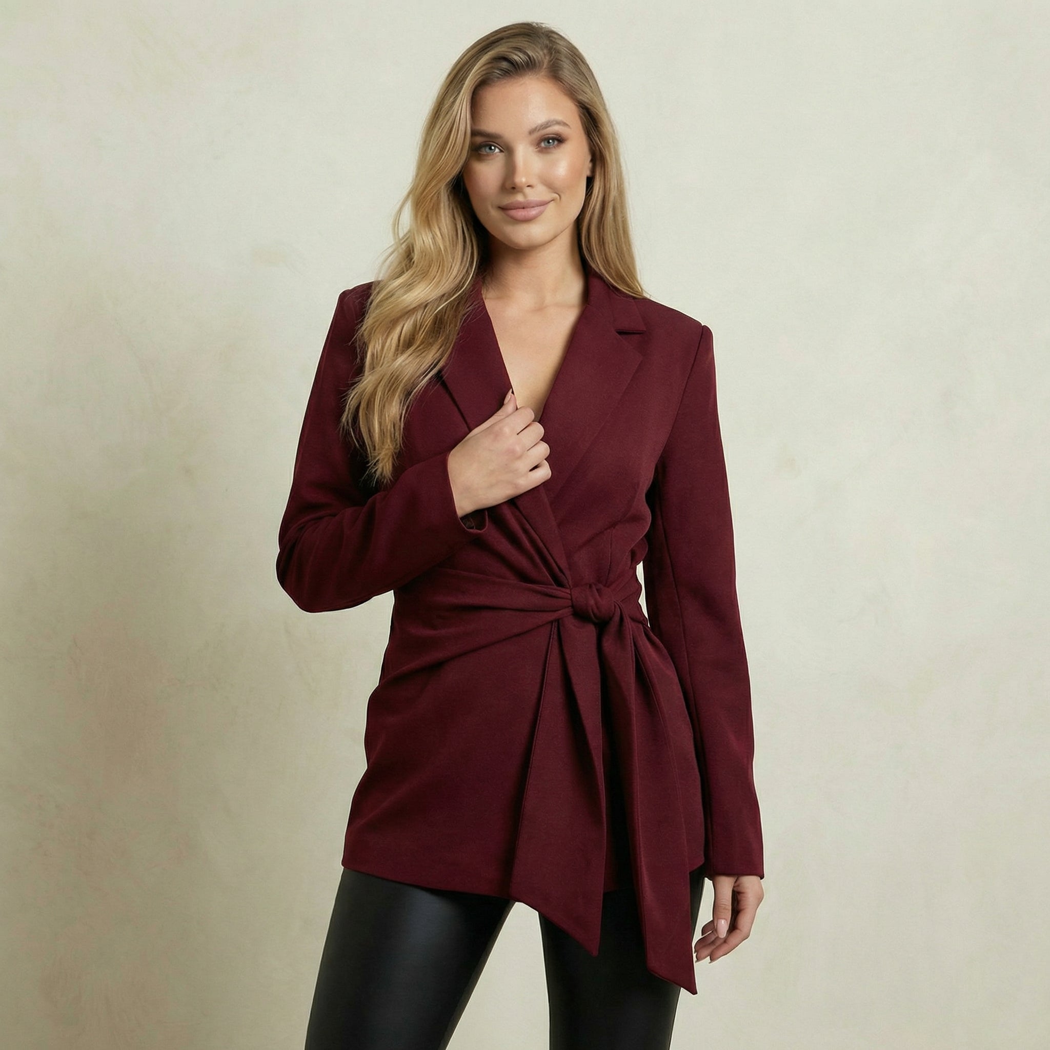 Side Tie Burgundy Blazer