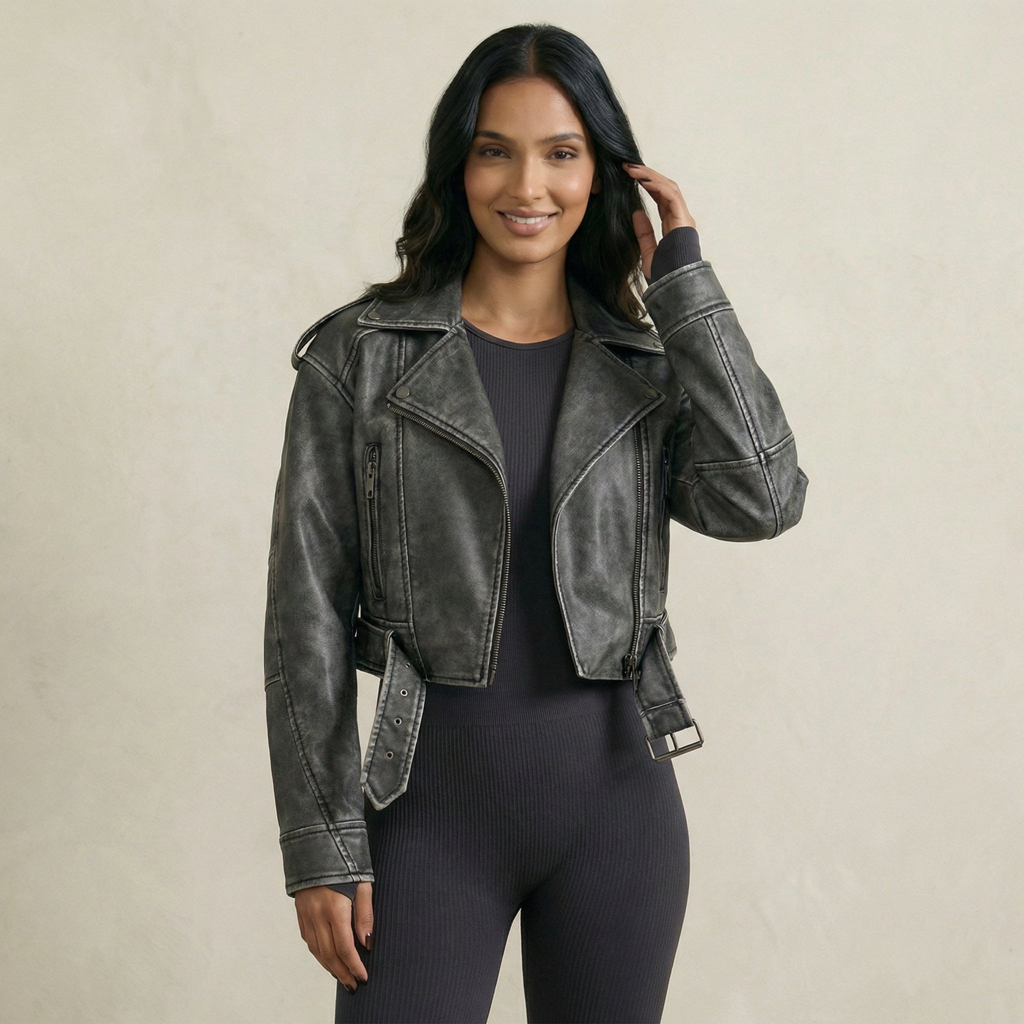 Timeless Grey Faux Leather Jacket