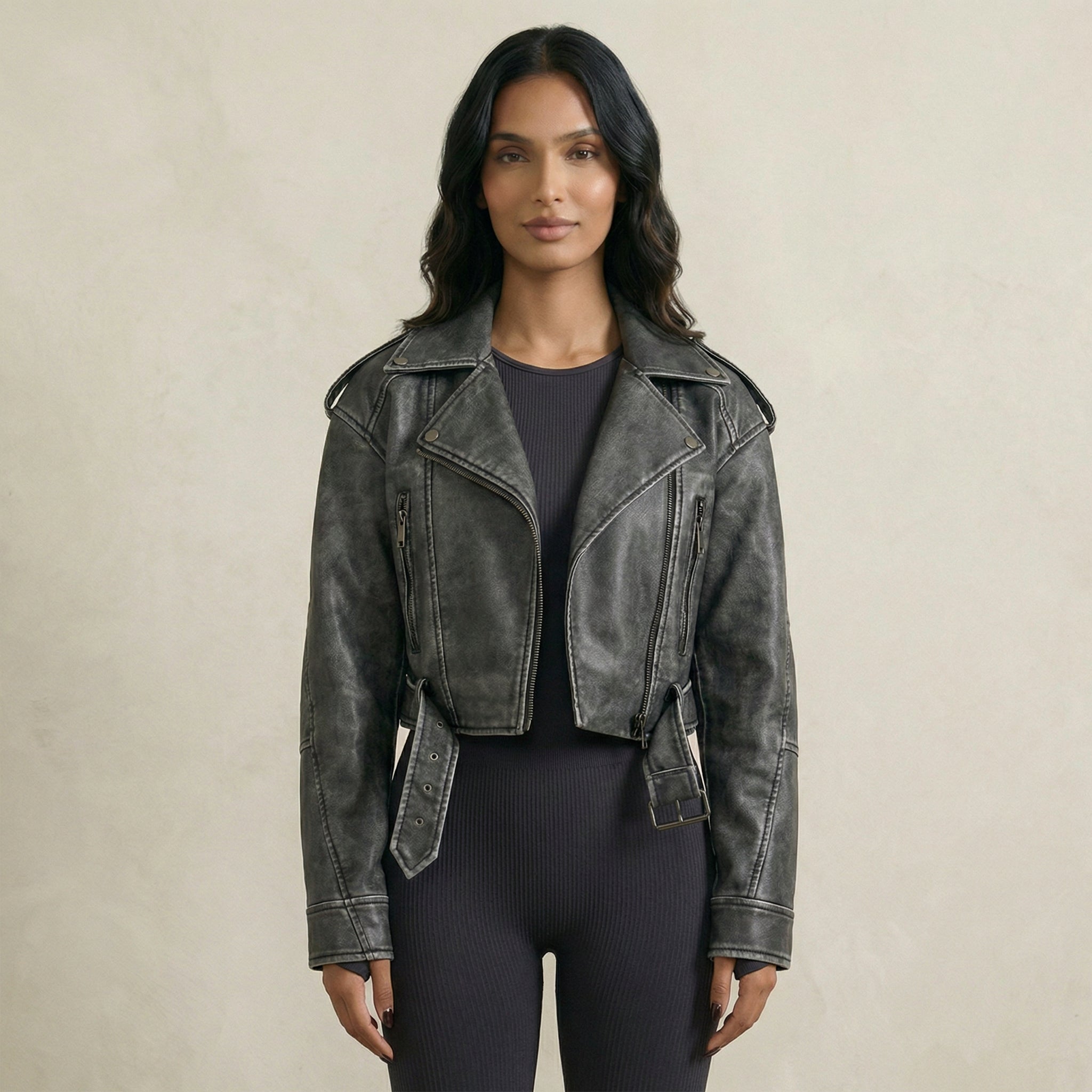 Timeless Grey Faux Leather Jacket