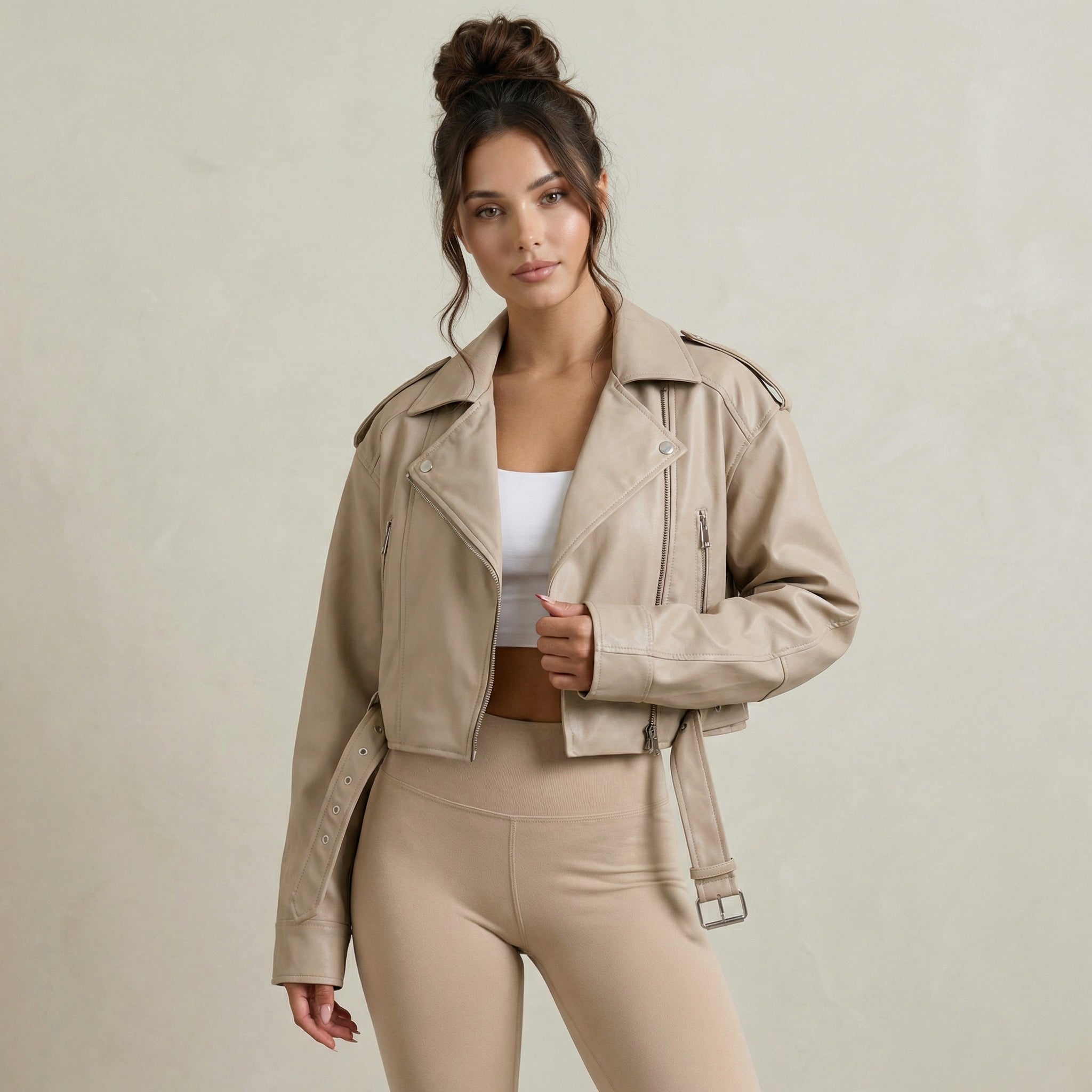 Soft Beige Bomber Jacket