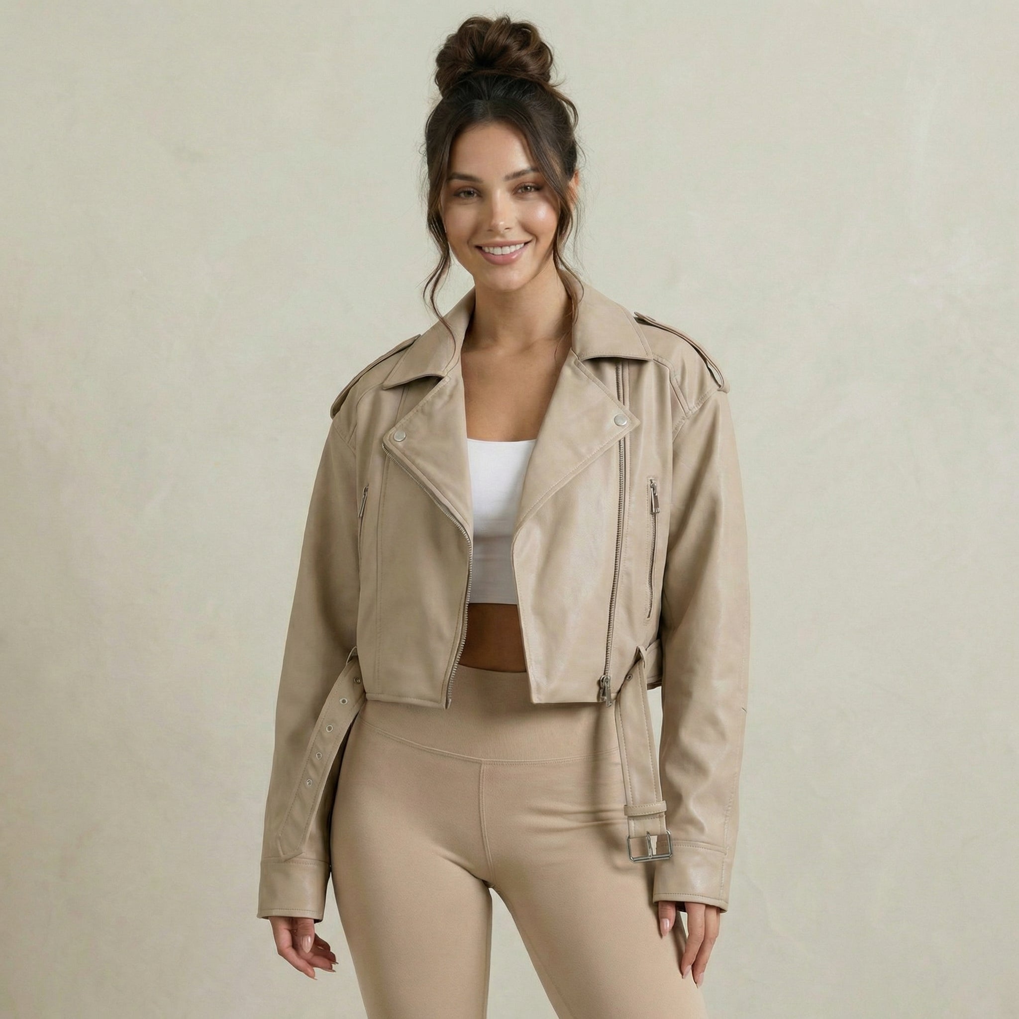 Soft Beige Bomber Jacket