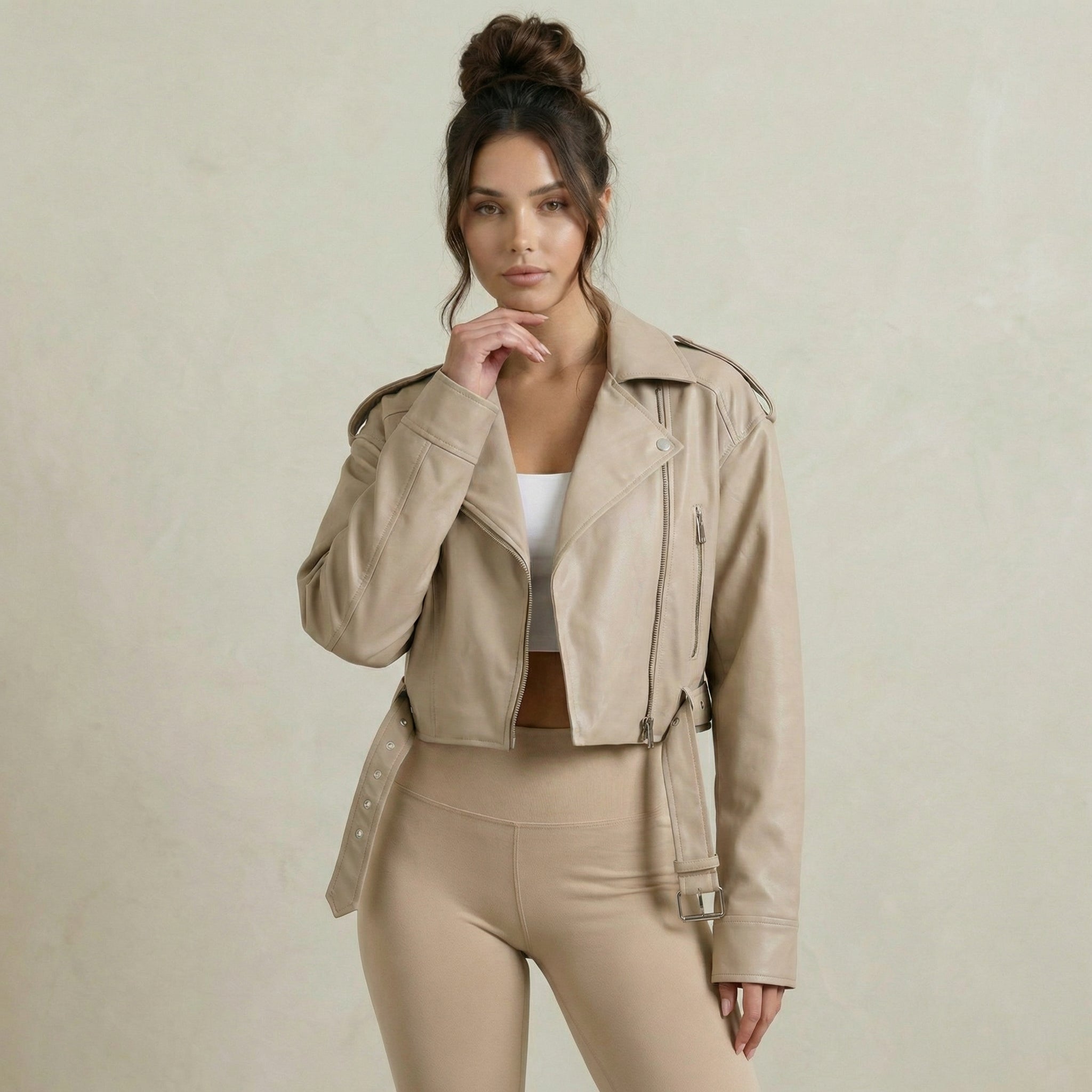 Soft Beige Bomber Jacket