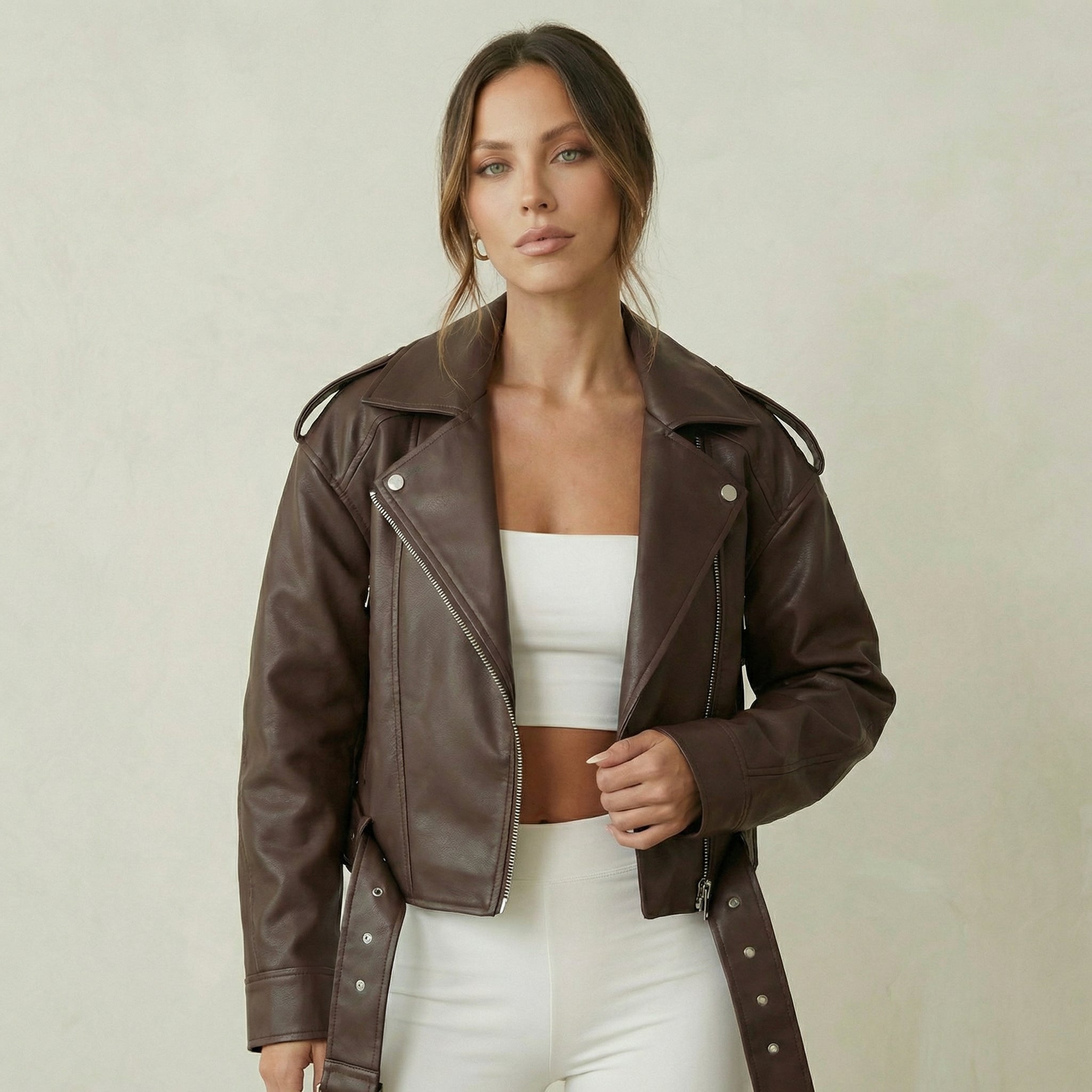Beige Faux Leather Jacket