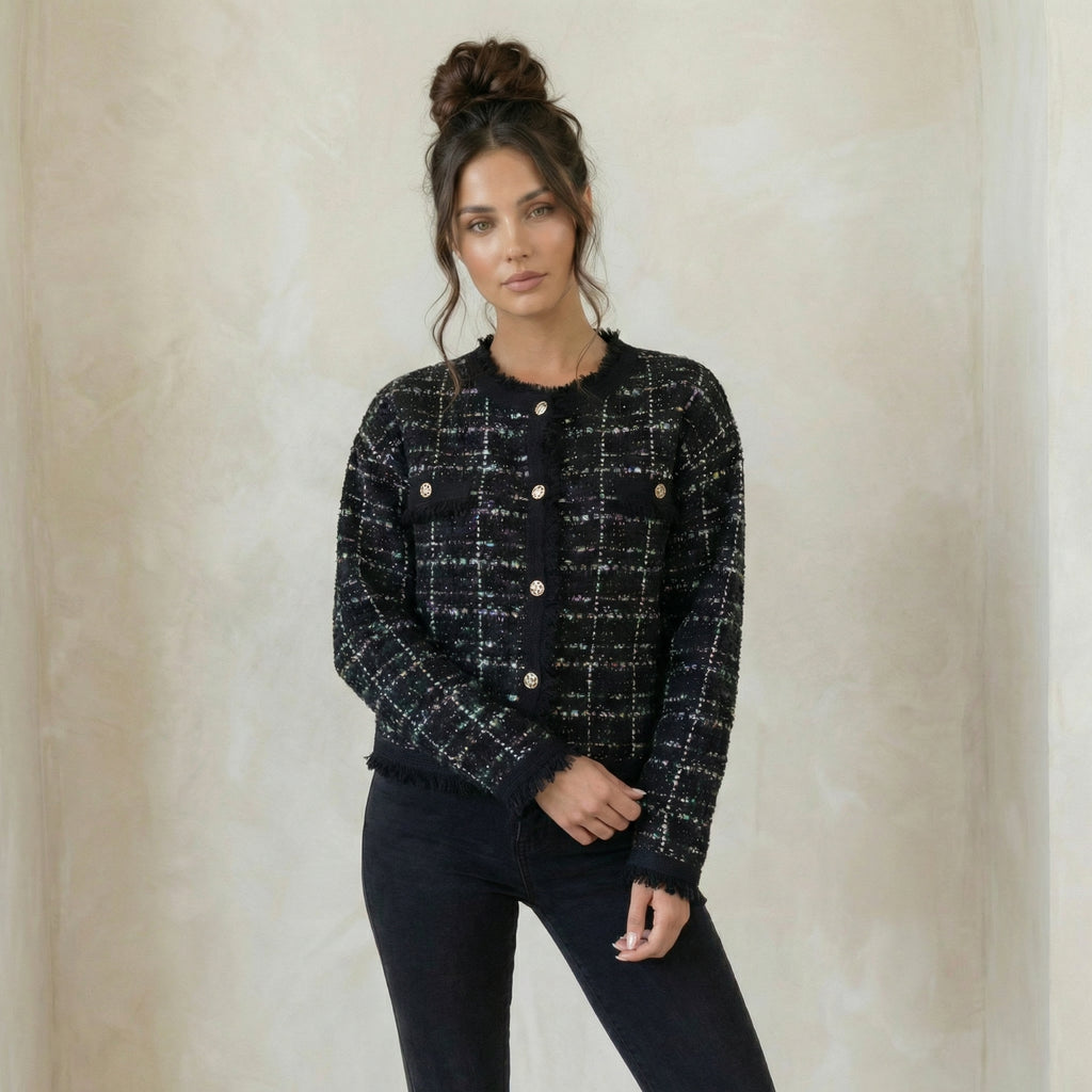 Gold-Button Knit Jacket