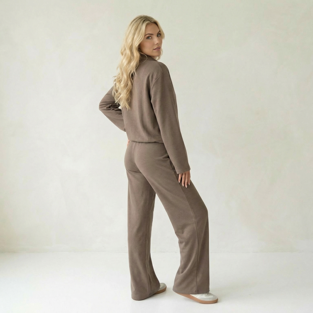 Taupe Zip-Up Loungewear Set