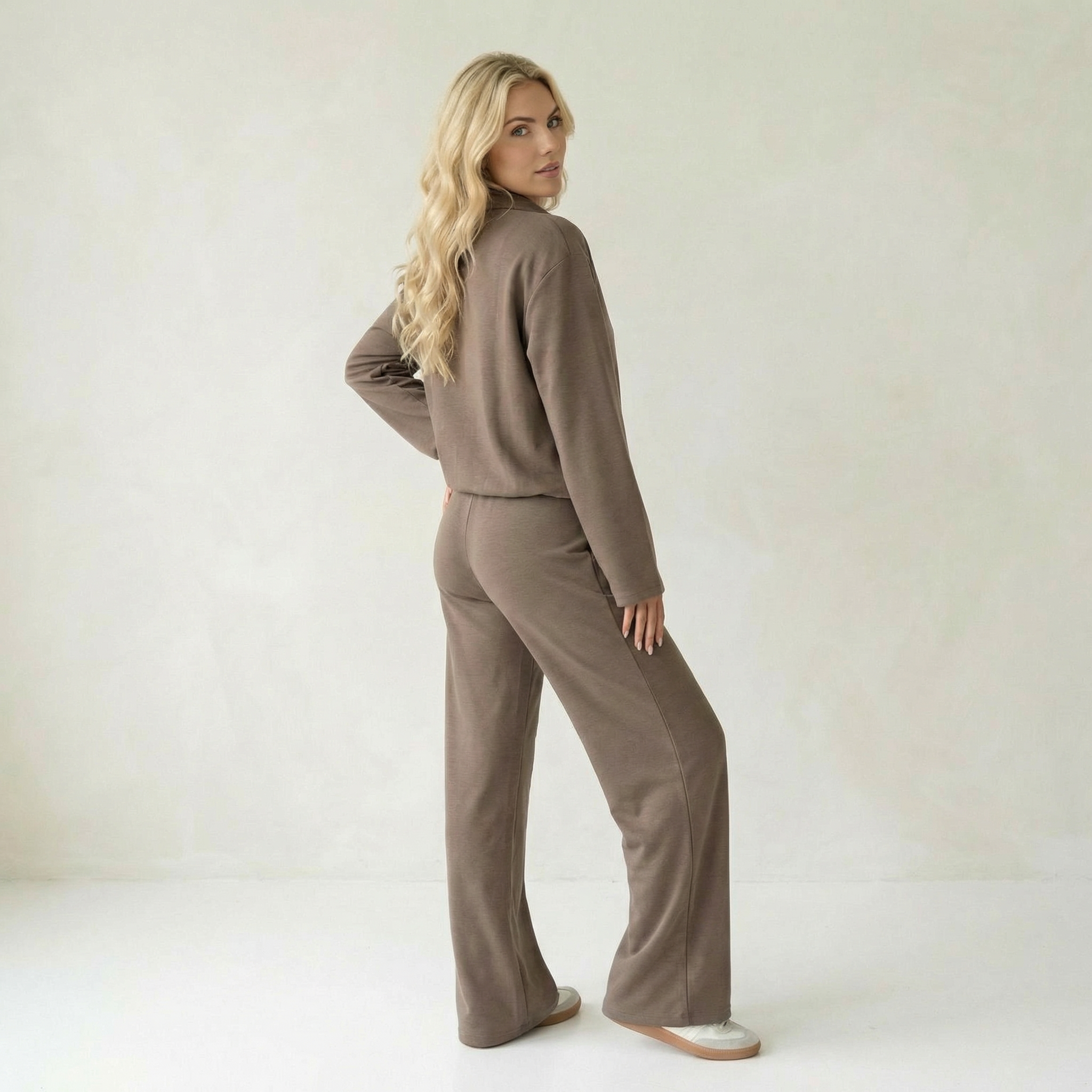 Taupe Zip-Up Loungewear Set