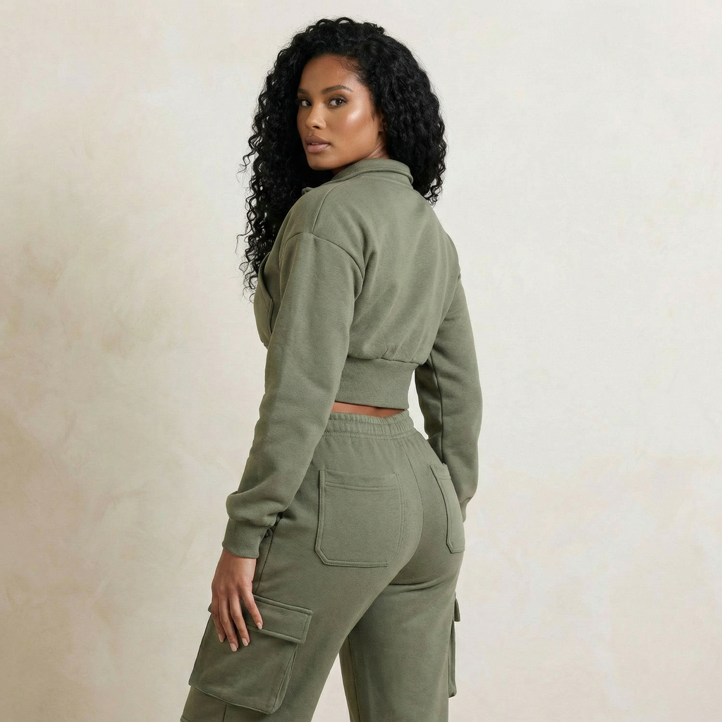 Khaki Cargo Jogger & Zipped Jacket Set