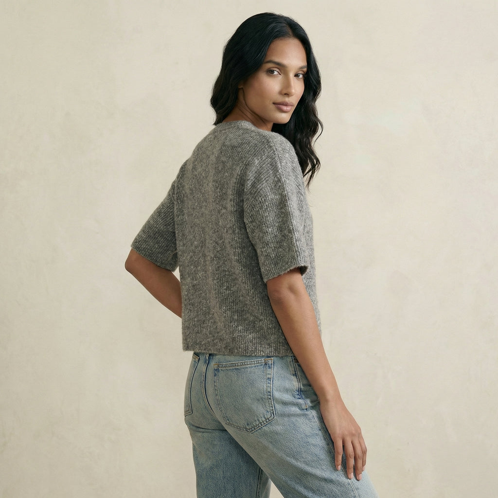 Short Sleeve Wool-Blend Cardigan