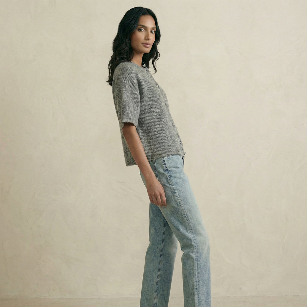 Short Sleeve Wool-Blend Cardigan