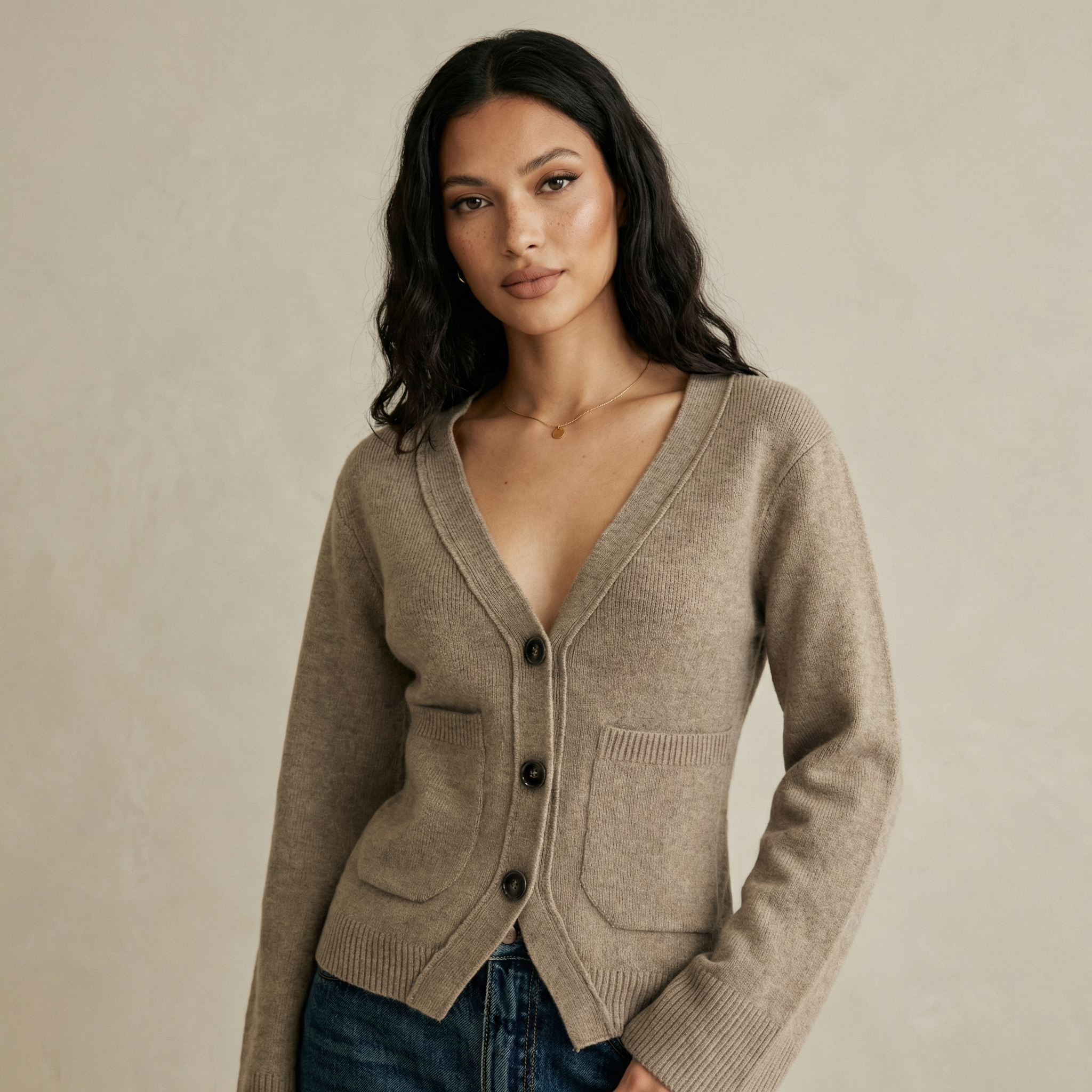 Elegant V-Neck Cardigan with Split Buttons