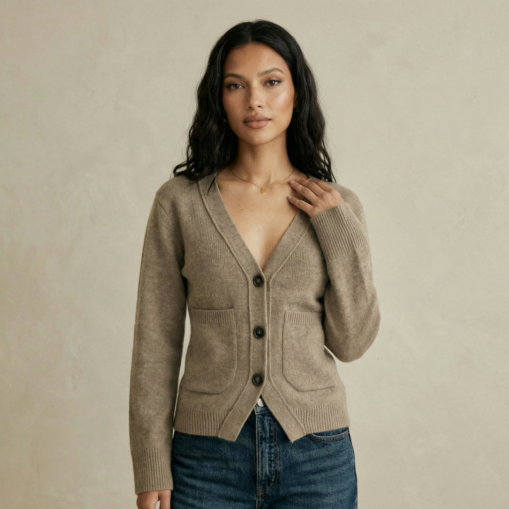 Elegant V-Neck Cardigan with Split Buttons