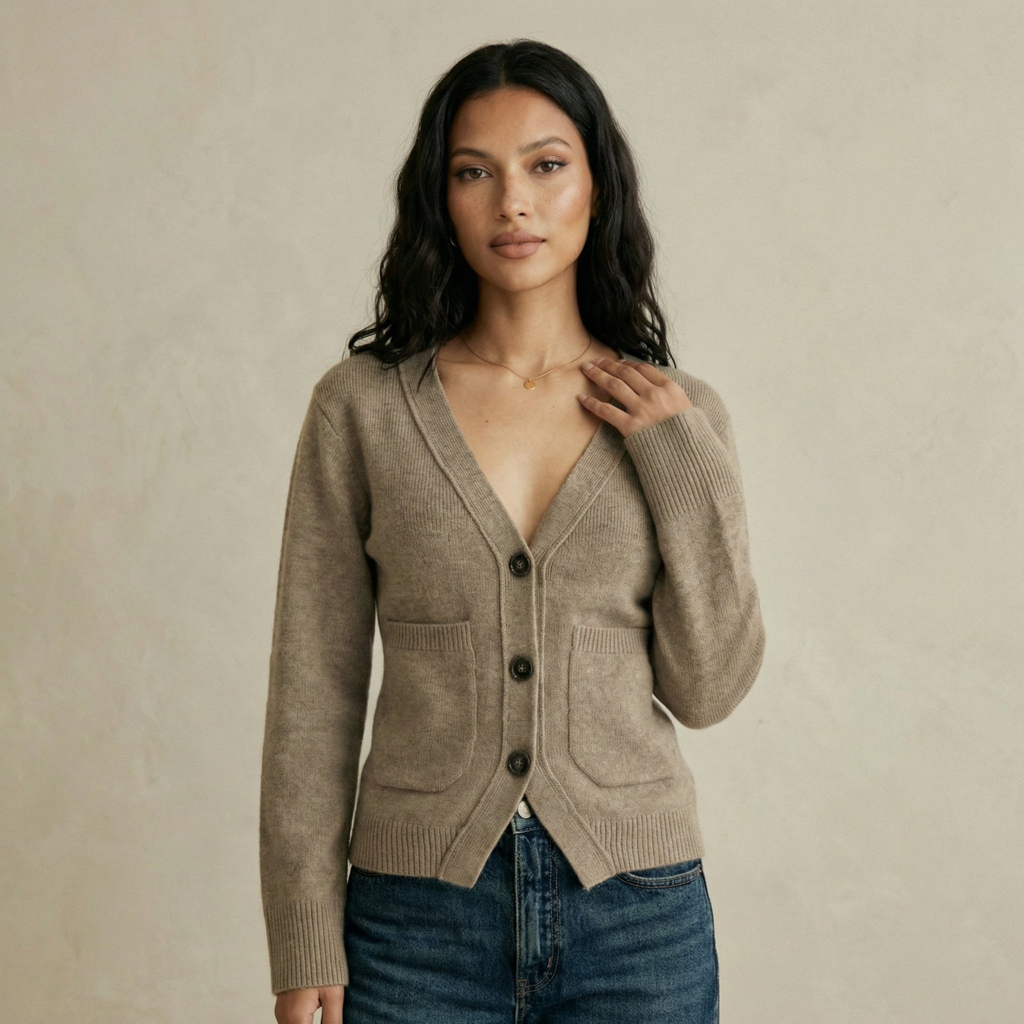 Elegant V-Neck Cardigan with Split Buttons