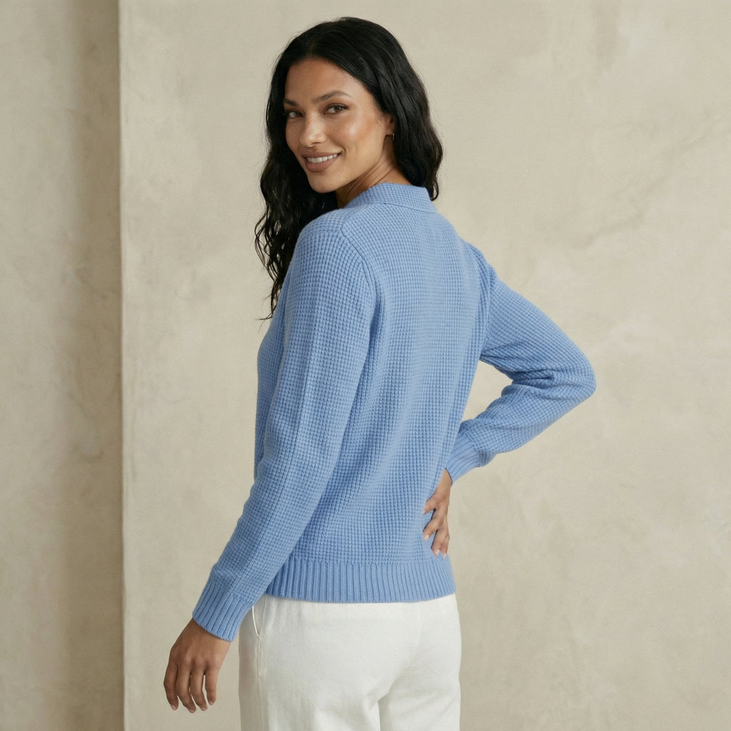 Solid Waffle Knit Cardigan with Shirt Collar