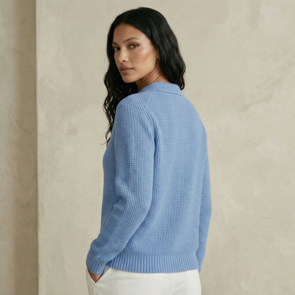 Solid Waffle Knit Cardigan with Shirt Collar