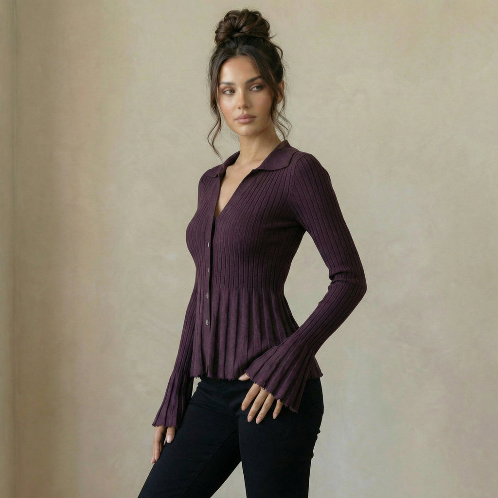 Ribbed Knit Cardigan with Buttons