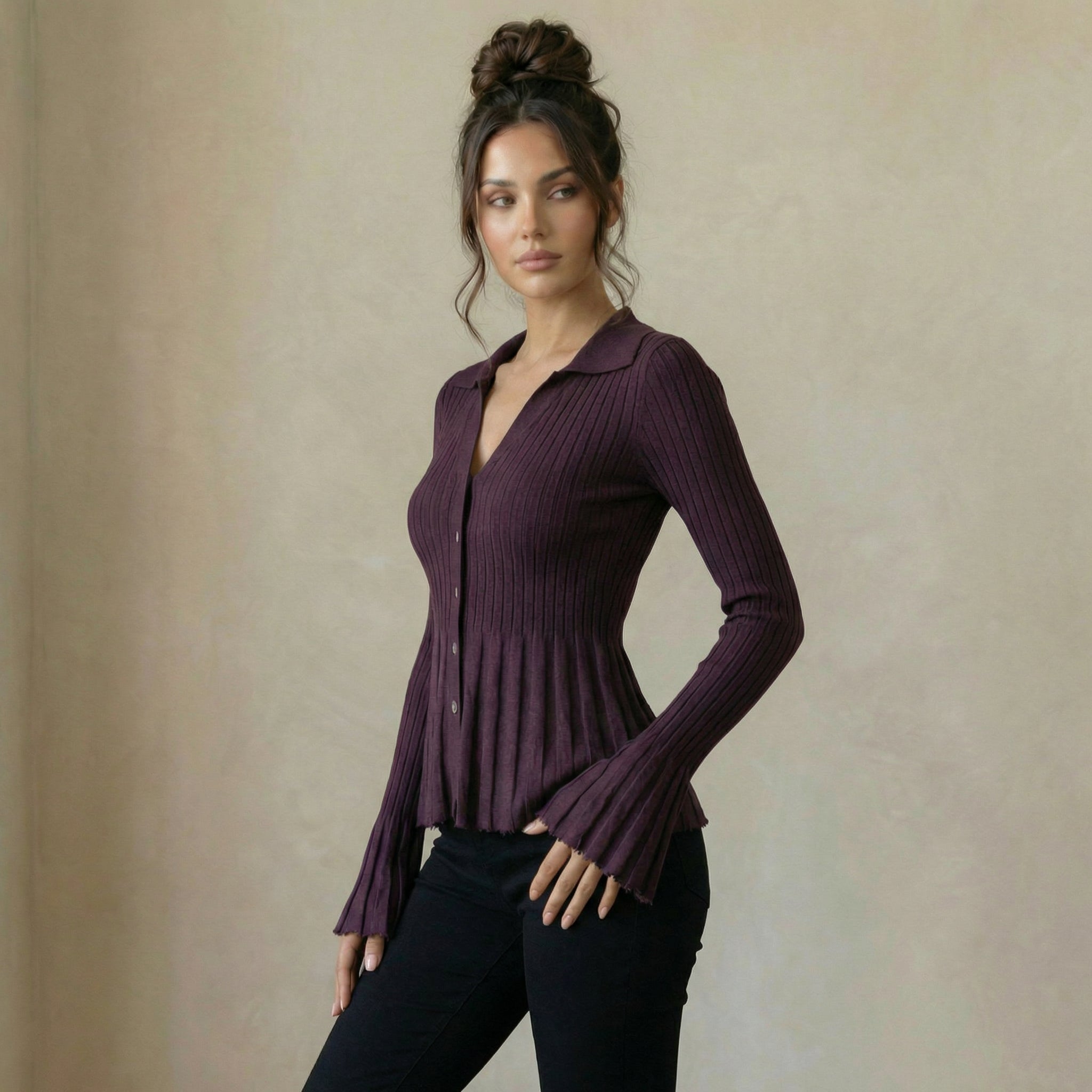 Ribbed Knit Cardigan with Buttons