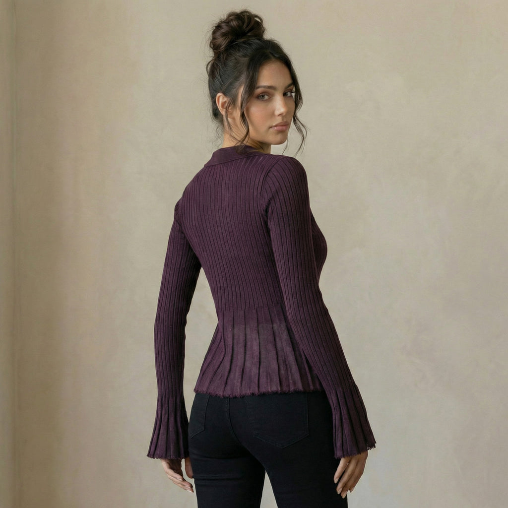 Ribbed Knit Cardigan with Buttons