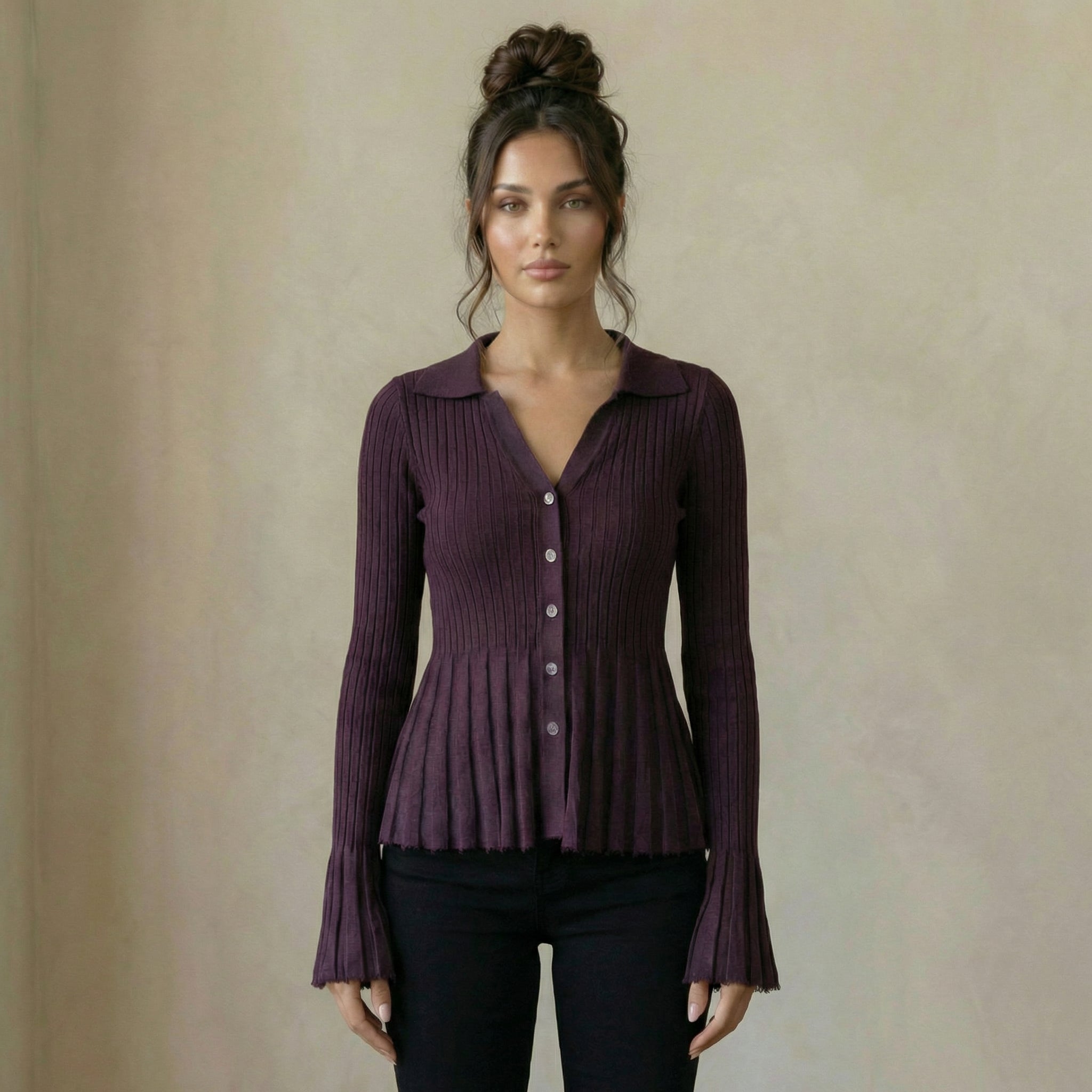 Ribbed Knit Cardigan with Buttons