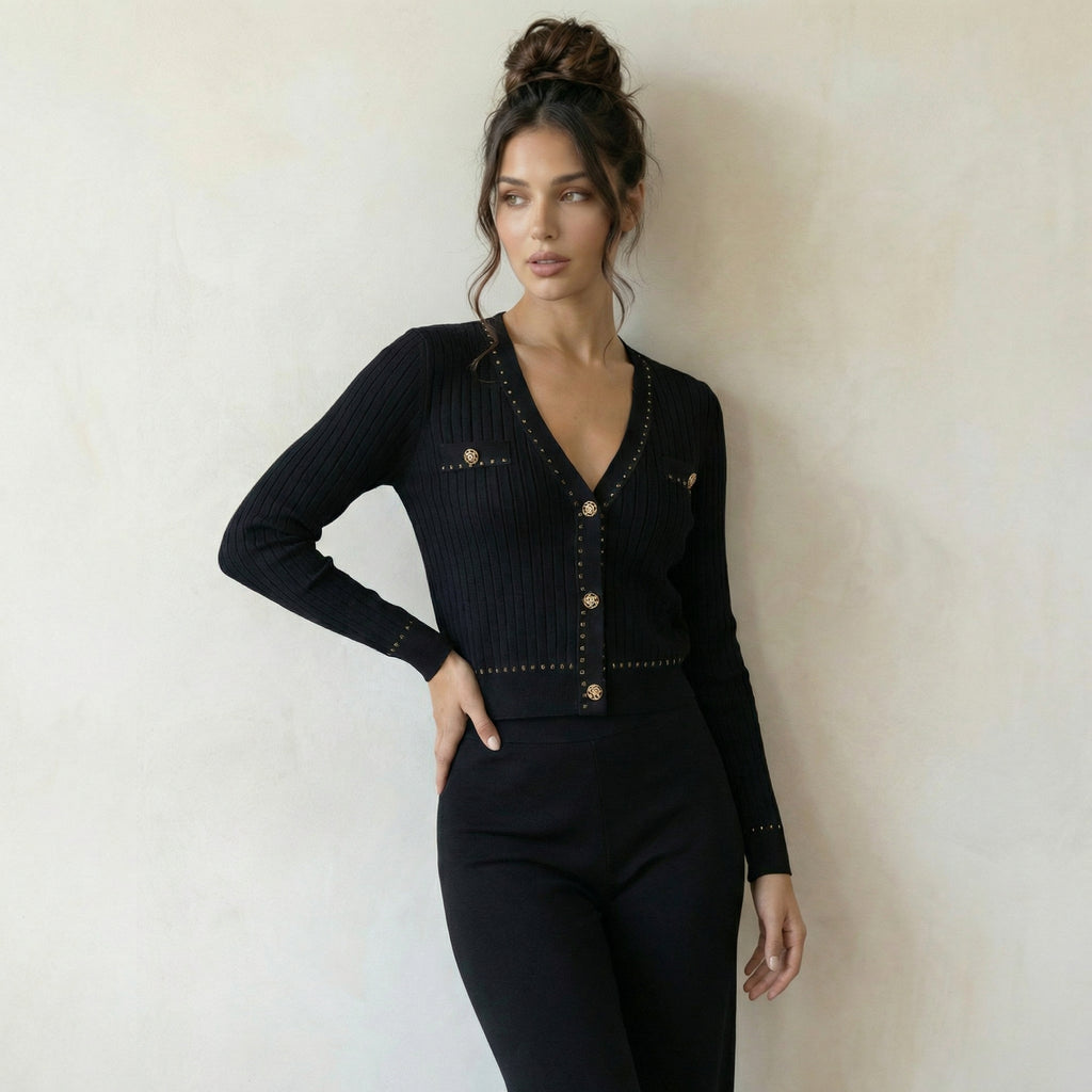 Black Cardigan with Contrasting Buttons