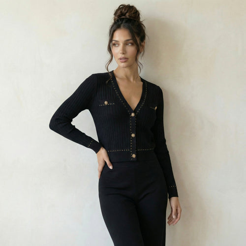 Black Cardigan with Contrasting Buttons