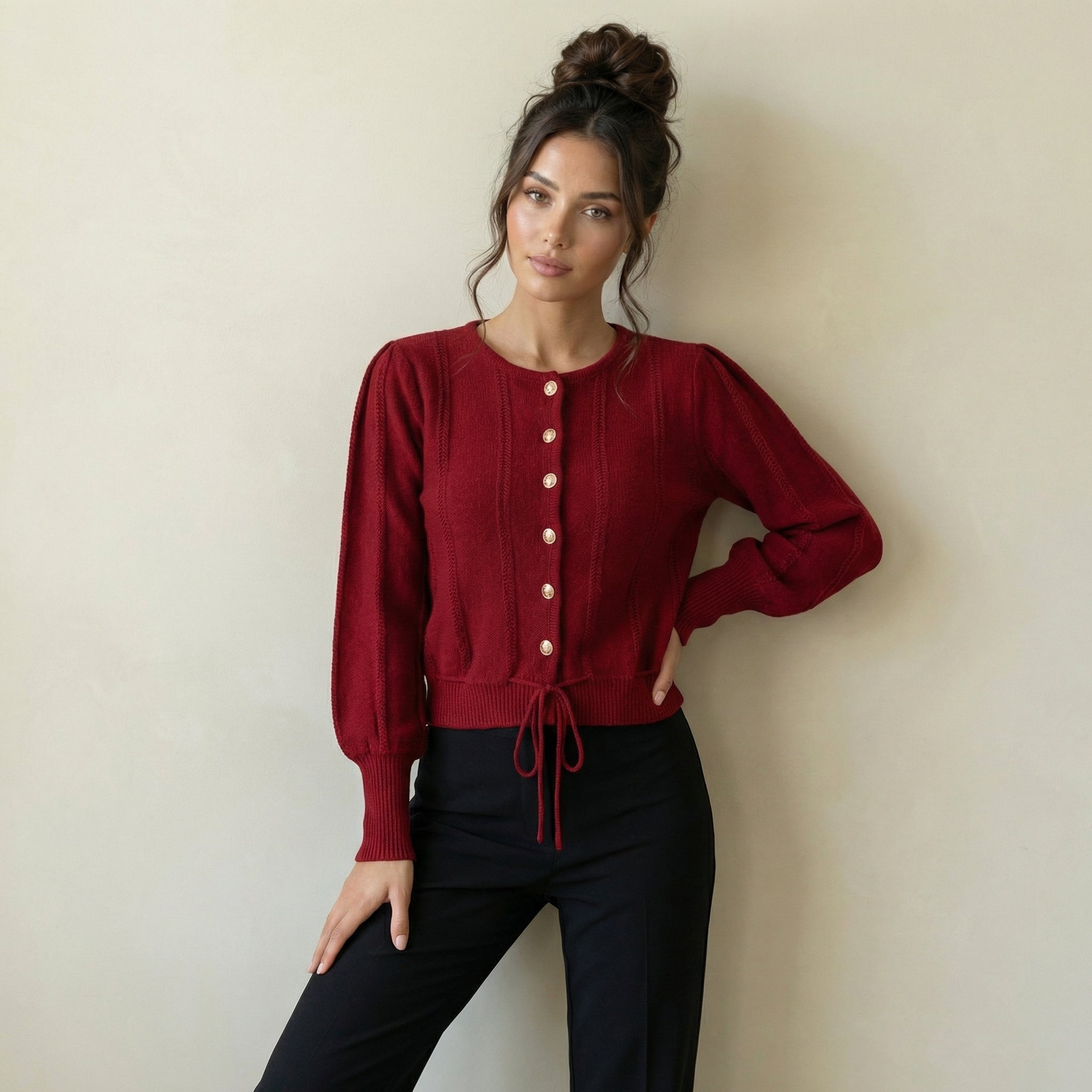 Lantern-Sleeve Cardigan