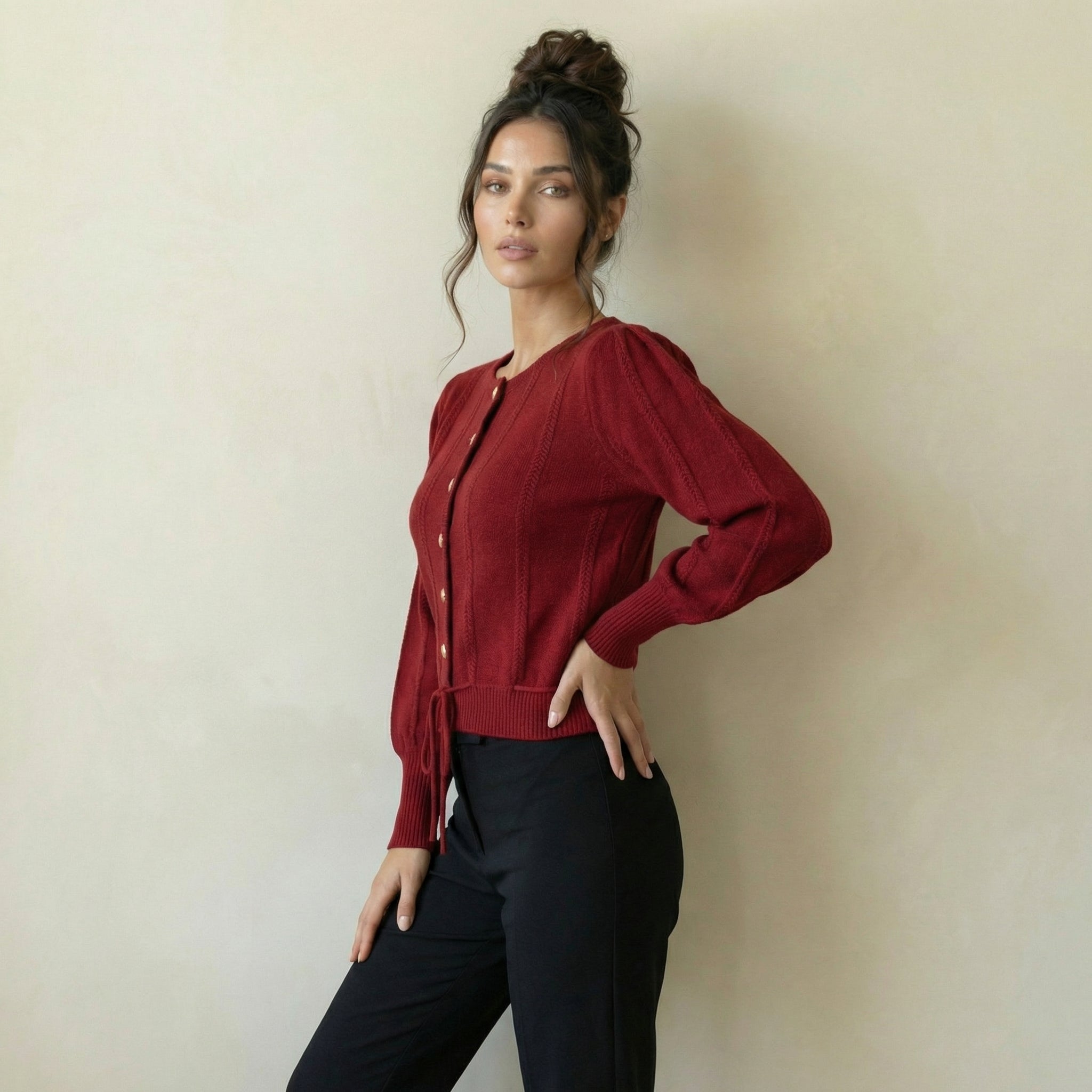 Lantern-Sleeve Cardigan