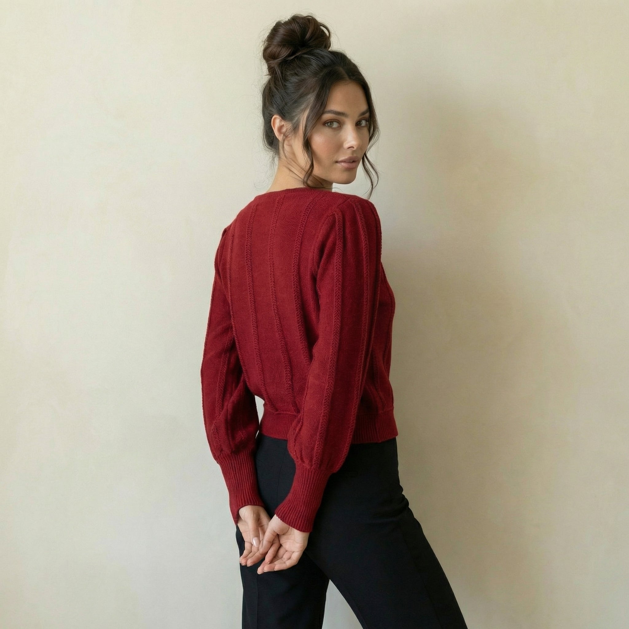 Lantern-Sleeve Cardigan