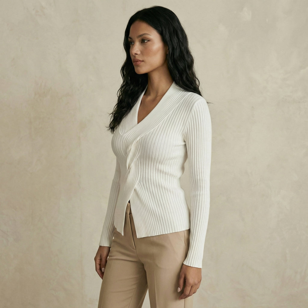 Plain White V-Neck Sweater