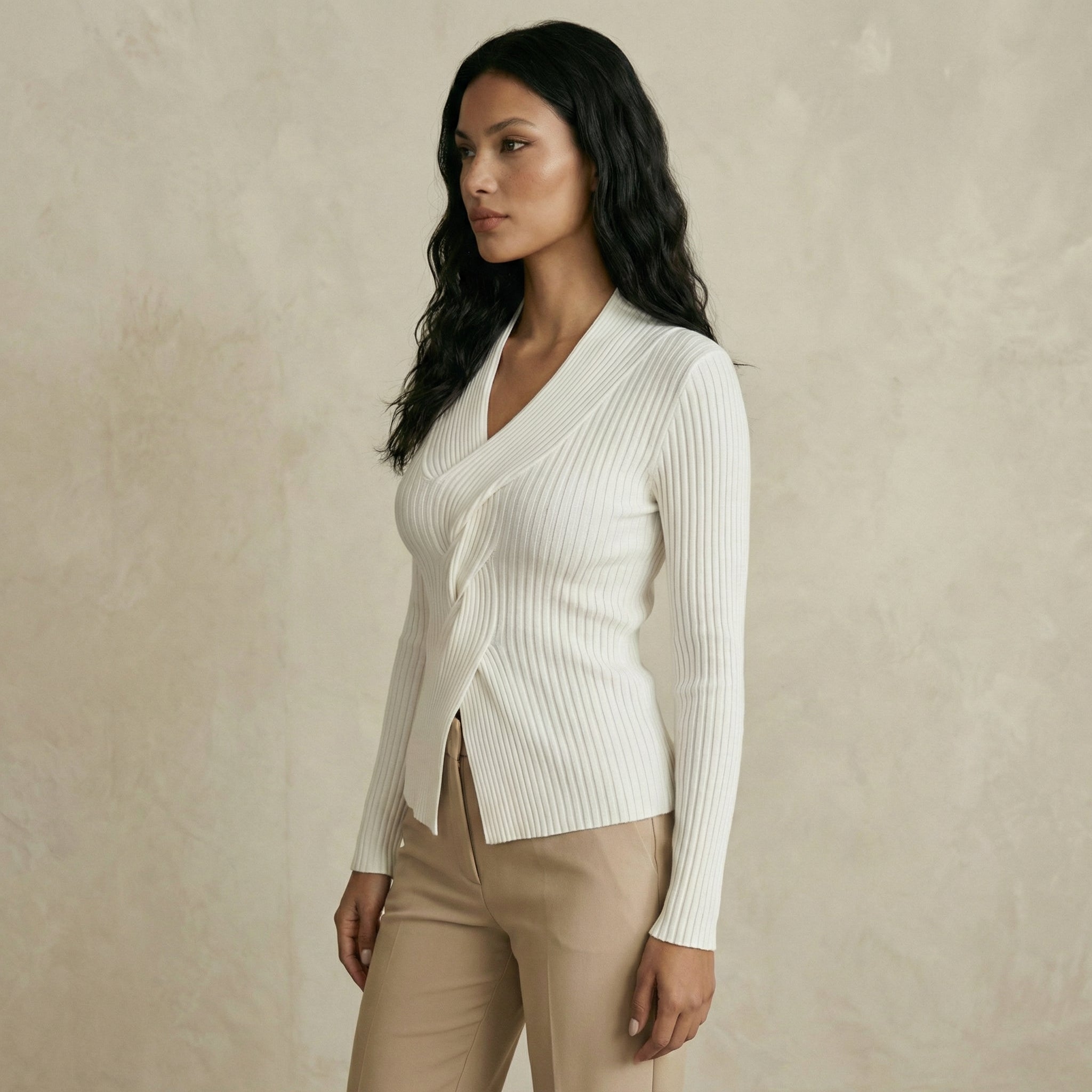 Plain White V-Neck Sweater