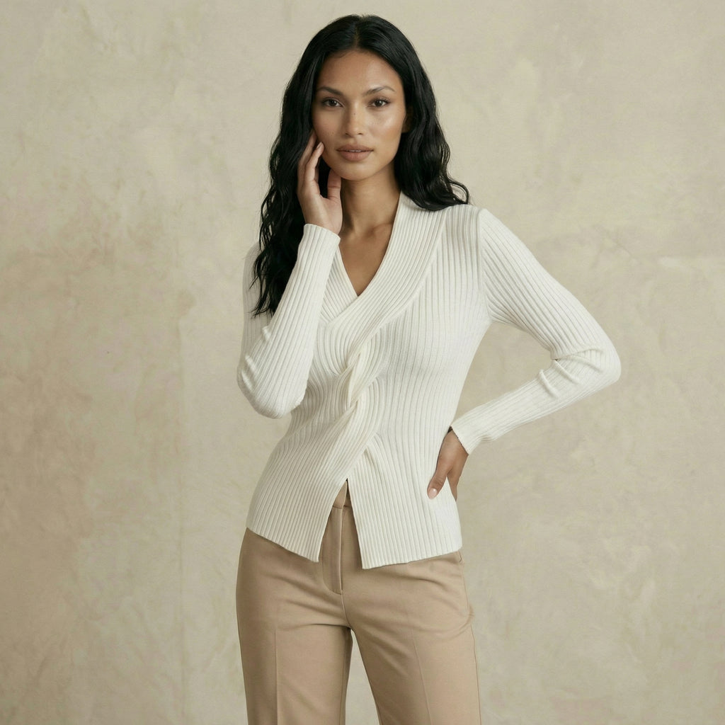 Plain White V-Neck Sweater